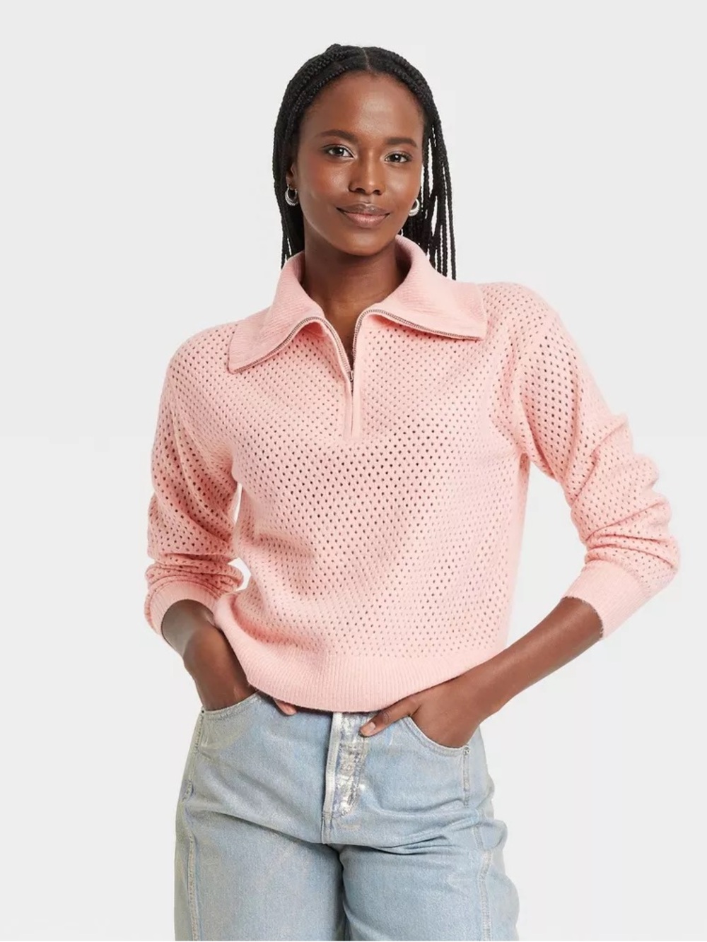 Universal Thread Women's Pink Quarter Zip Collared Pullover Sweater NWT Size XL